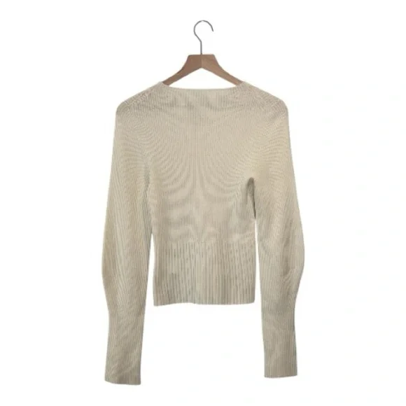 Low Classic Women's Cream Crew Neck Sweater, Ribbed, 100% Fine Merino Wool, S